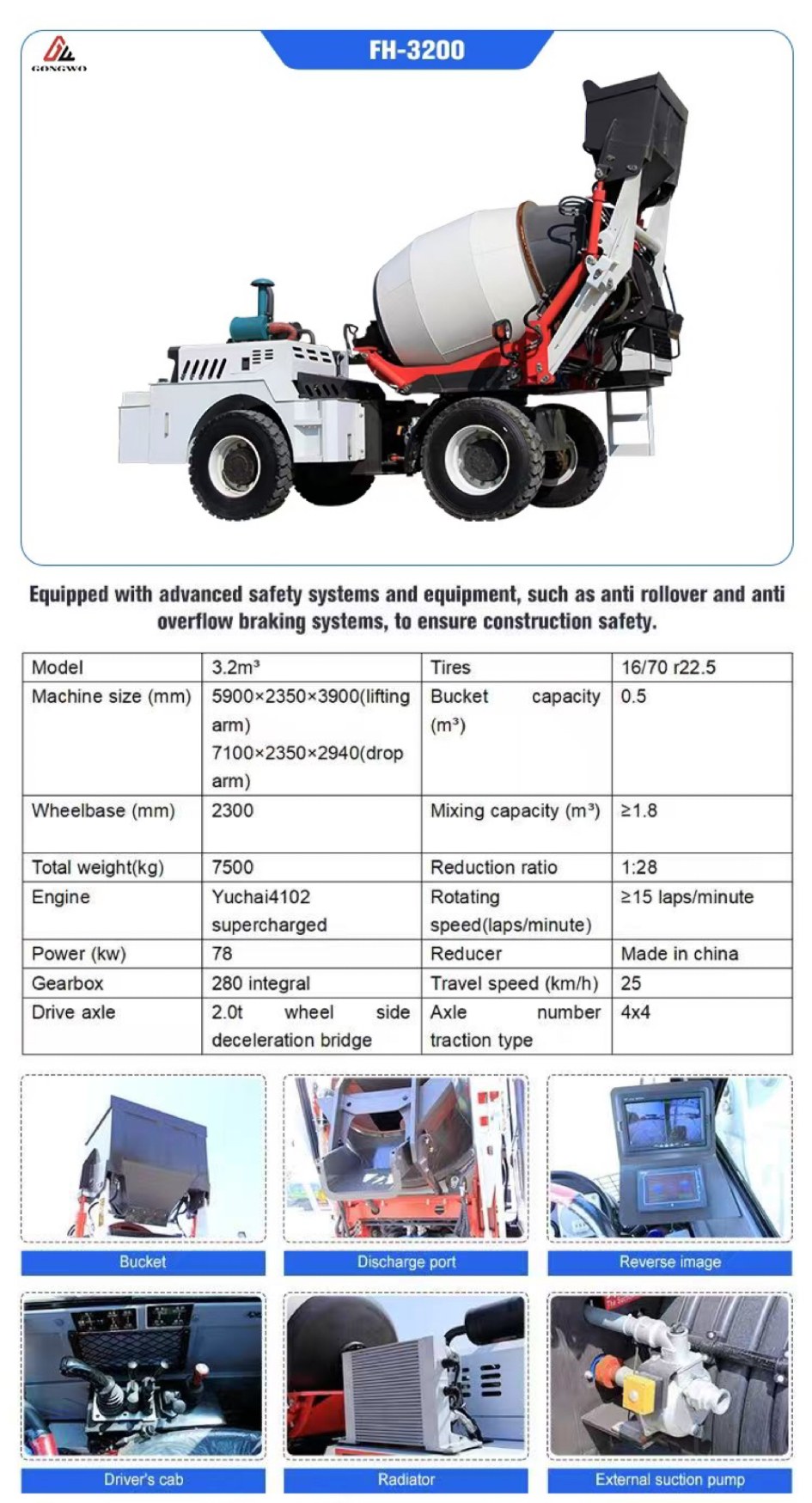 3.2 m³ concrete mixer truck