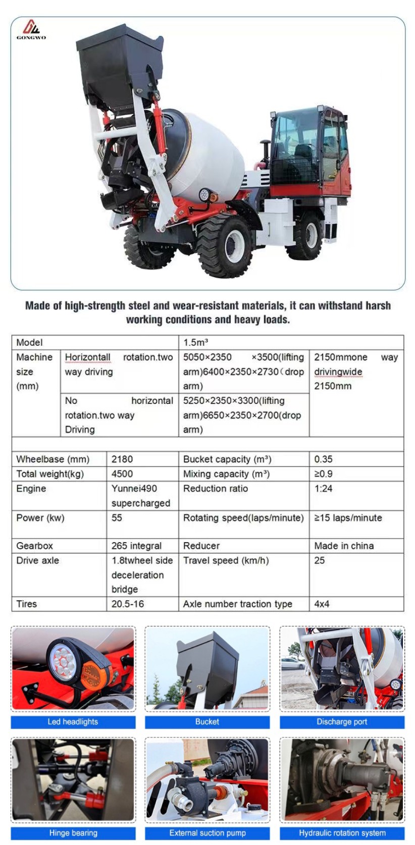 1.5 m³ concrete mixer truck